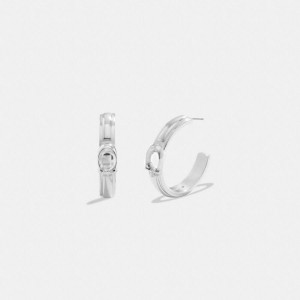 Jóias COACH Sculpted Signature Hoop Earrings Feminino Prateadas | 47823IEOY