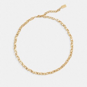 Jóias COACH Signature Chain Link Choker Necklace Feminino Douradas | 21745ZSCD