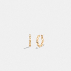 Jóias COACH Signature Chain Small Hoop Earrings Feminino Douradas | 17942QFLO