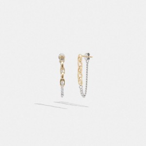 Jóias COACH Signature Mixed Chain Drop Earrings Feminino Prateadas | 51687ONTK