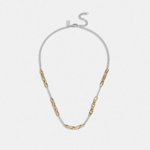 Jóias COACH Signature Mixed Chain Necklace Feminino Prateadas | 50738EXGB