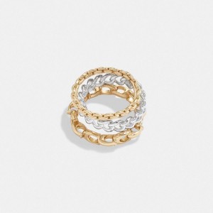 Jóias COACH Signature Mixed Chain Ring Set Feminino Douradas | 73418PCLI