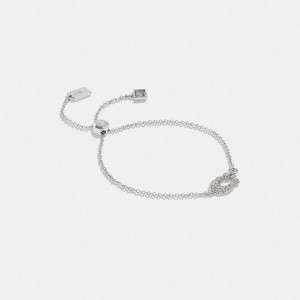 Jóias COACH Signature Pavé Slider Bracelet Feminino Prateadas | 07459MRVW