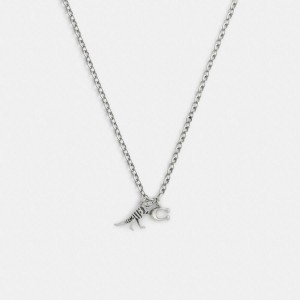 Jóias COACH Skeletal Rexy And Signature Pendant Necklace Feminino Prateadas | 47569BQKP