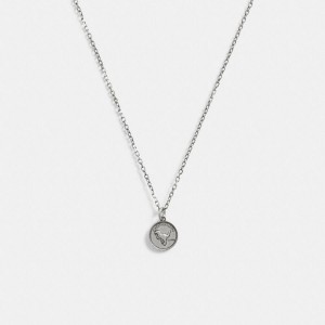Jóias COACH Sterling Coin Pendant Necklace Masculino Prateadas | 57329YGAW