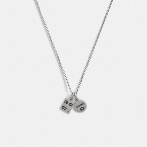 Jóias COACH Sterling Double Charm Long Pendant Necklace Masculino Prateadas | 75069FNQH