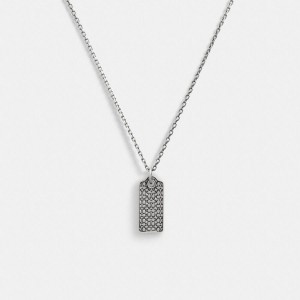 Jóias COACH Sterling Quilted Hangtag Long Pendant Necklace Masculino Prateadas | 95123YMUI