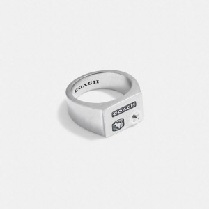 Jóias COACH Sterling Signet Ring Masculino Prateadas | 59684GYSE