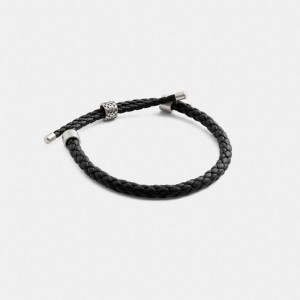 Jóias COACH Thick Braided Leather Bracelet Masculino Pretas | 94085IHRX