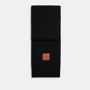 Lenço COACH Knit Muffler With Leather Patch Feminino Pretas | 59610QZCY