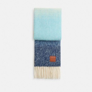 Lenço COACH Ombre Muffler With Leather Patch Feminino Azuis | 39406ULAH