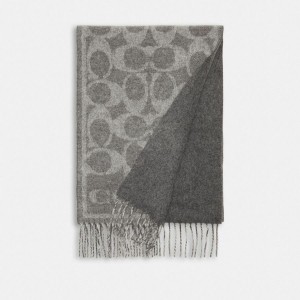 Lenço COACH Reversible Signature Cashmere Muffler Masculino Cinzentas | 65387CSPZ