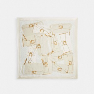 Lenço COACH Tabby Bag Print Silk Square Feminino Branco | 31740LVHW