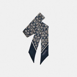 Lenço COACH Textured Signature Print Silk Skinny Feminino Pretas | 25174ZJIC