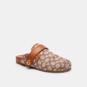 Mocassins COACH Blake Clog In Signature Textile Jacquard Feminino Marrom | 31879TWBM