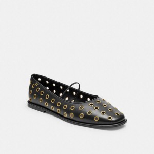 Mocassins COACH Emilia Mary Jane With Grommets Feminino Pretas | 41827ELVO