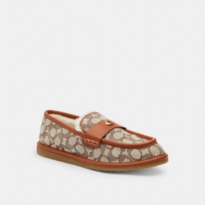 Mocassins COACH Forest Slipper In Signature Textile Jacquard Feminino Marrom | 49528NCFZ