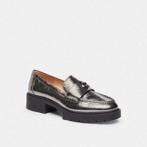 Mocassins COACH Leah Feminino Prateadas | 63851ZHLB