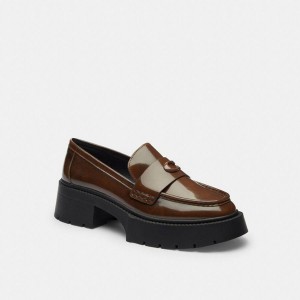 Mocassins COACH Leah Platform Feminino Marrom | 68925FXHN