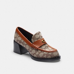Mocassins COACH Natalie In Signature Textile Jacquard Feminino Marrom | 04695DBTG