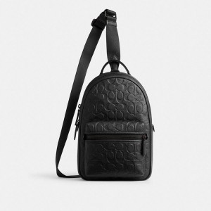 Mochila COACH Charter Pack In Signature Leather Masculino Pretas | 96015OVNW