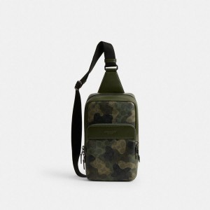 Mochila COACH Gotham Pack In Signature Camo Print Masculino Verdes | 61325KQJC