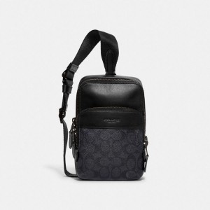 Mochila COACH Gotham Sling Pack 13 In Signature Canvas Feminino Pretas | 58346VYPQ