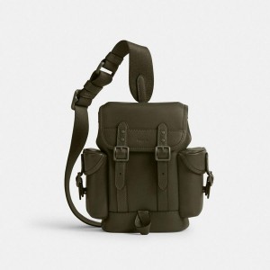 Mochila COACH Hitch 13 Masculino Verdes | 16720GJHE
