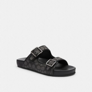 Sandálias COACH Buckle Strap In Signature Jacquard Masculino Pretas | 21506ZYXE
