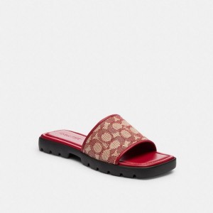 Sandálias COACH Florence In Signature Textile Jacquard Feminino Vermelhas | 34972ISCT