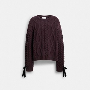 Suéter COACH Cable Knit Bow Feminino Bordeaux | 41806DUCL