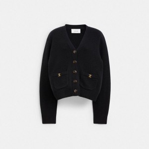 Suéter COACH Heritage C Cardigan Feminino Pretas | 68310WCPG