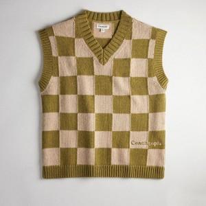 Suéter COACH Sweater Vest With Checkerboard Pattern Feminino Verdes | 84902DSJR