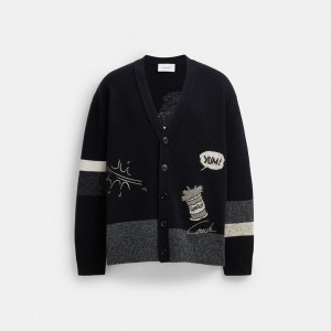 Suéter COACH X Popeye Cardigan Masculino Pretas | 75326UMKA