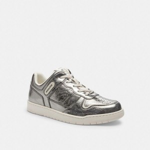 Tenis COACH C201 Low Top Feminino Prateadas | 72149TKNU