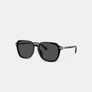 Óculos de Sol COACH Wrap Around Hangtag Keyhole Masculino Pretas | 20195PEWT