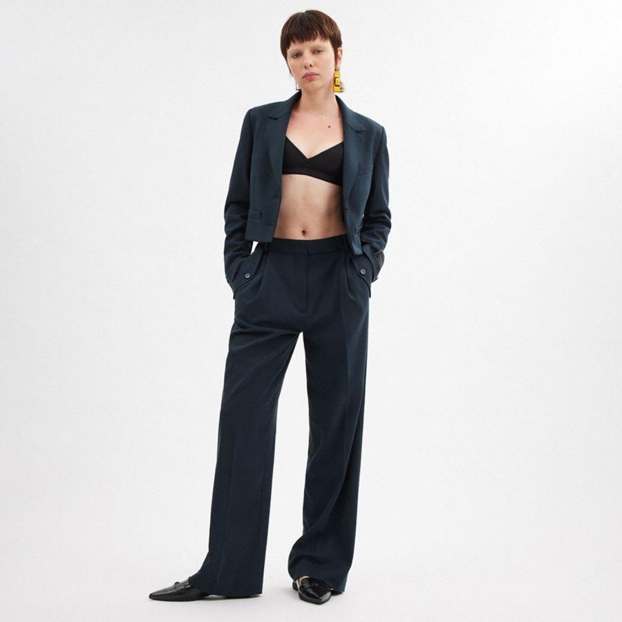 Blazer COACH Cropped Feminino Azul Marinho | 35896POBY