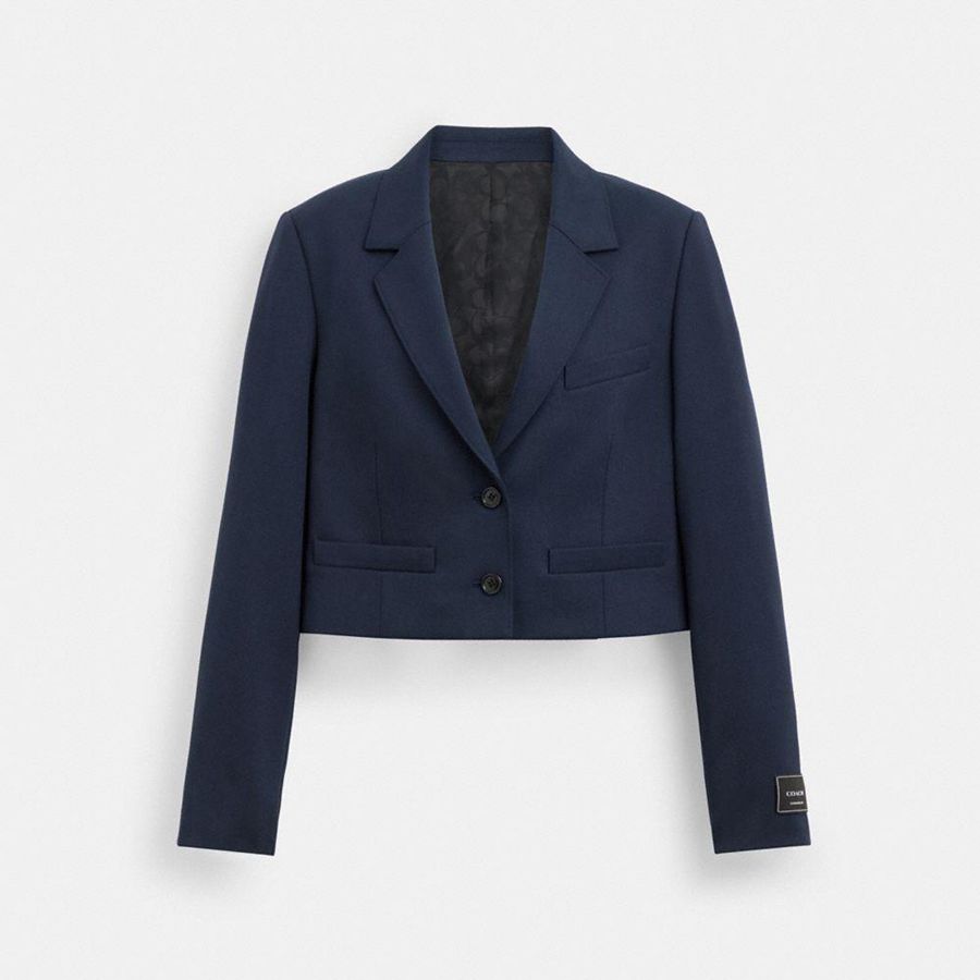 Blazer COACH Cropped Feminino Azul Marinho | 35896POBY