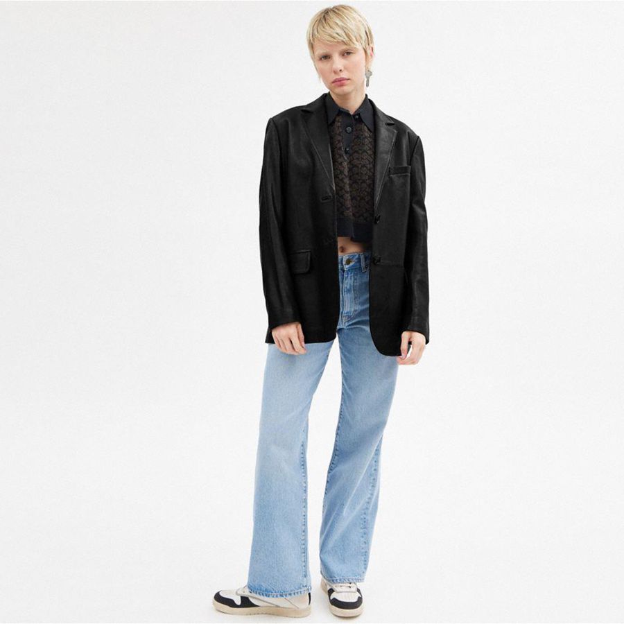 Blazer COACH Leather Feminino Pretas | 23450BWPO