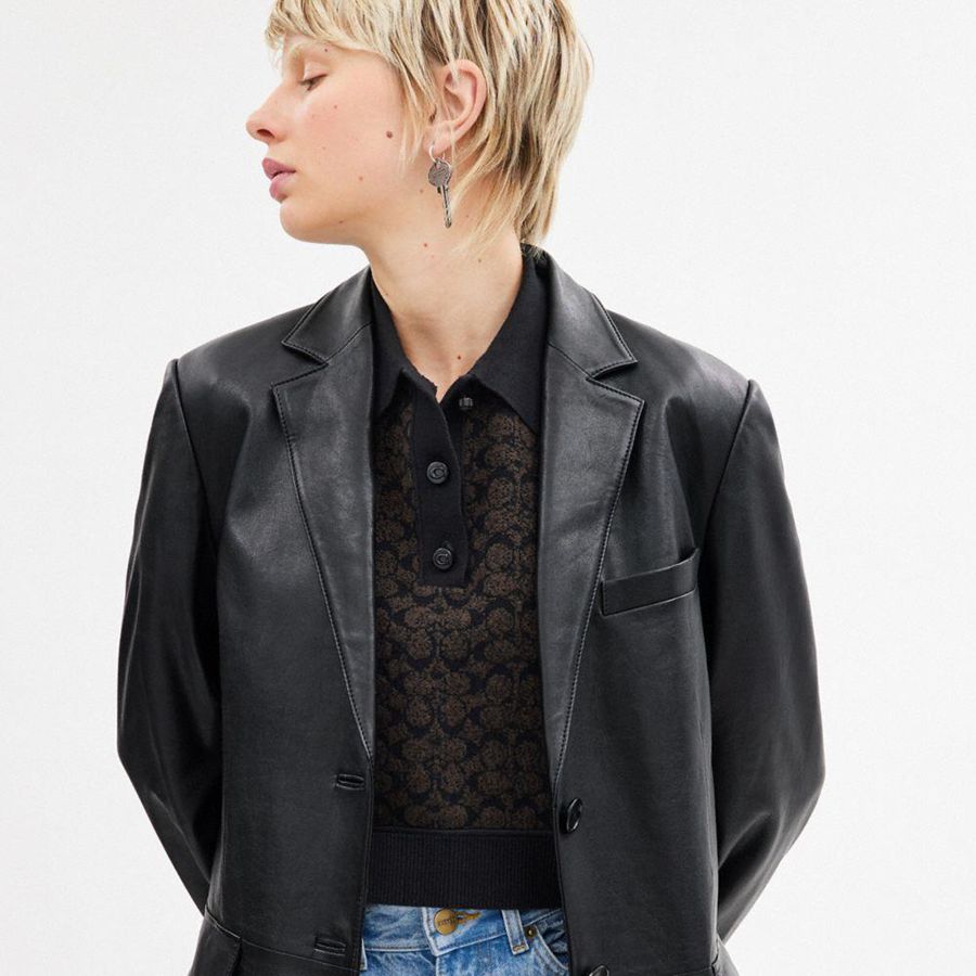 Blazer COACH Leather Feminino Pretas | 23450BWPO