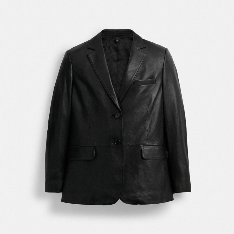 Blazer COACH Leather Feminino Pretas | 23450BWPO