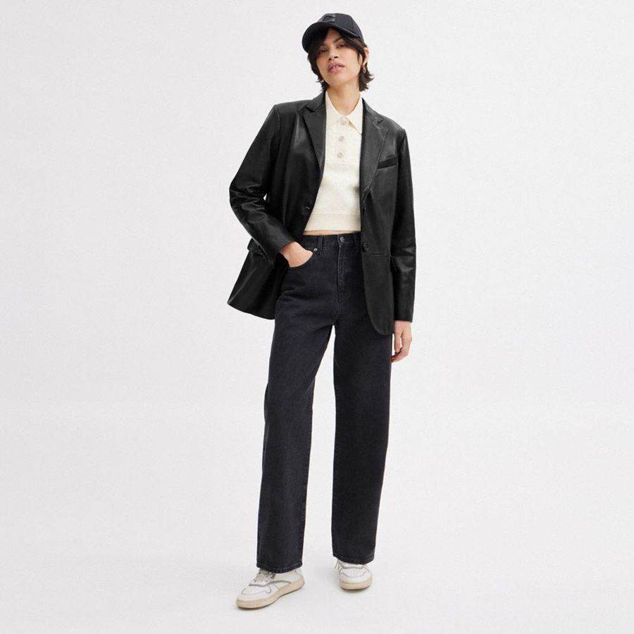 Blazer COACH Leather Feminino Pretas | 25798EYKC