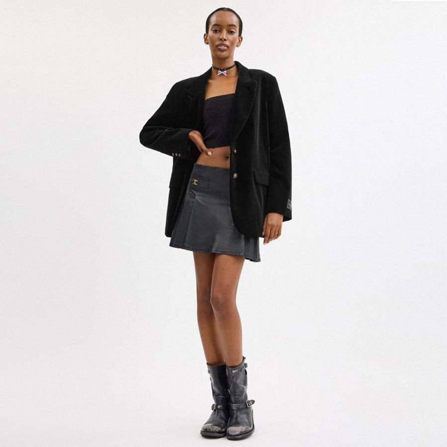 Blazer COACH Velvet Feminino Pretas | 92531YKBZ