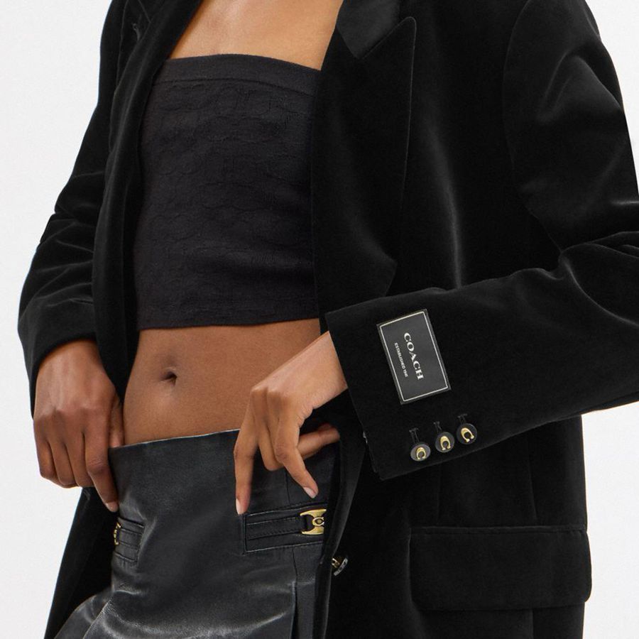Blazer COACH Velvet Feminino Pretas | 92531YKBZ