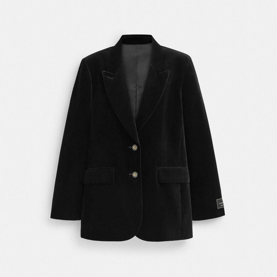 Blazer COACH Velvet Feminino Pretas | 92531YKBZ