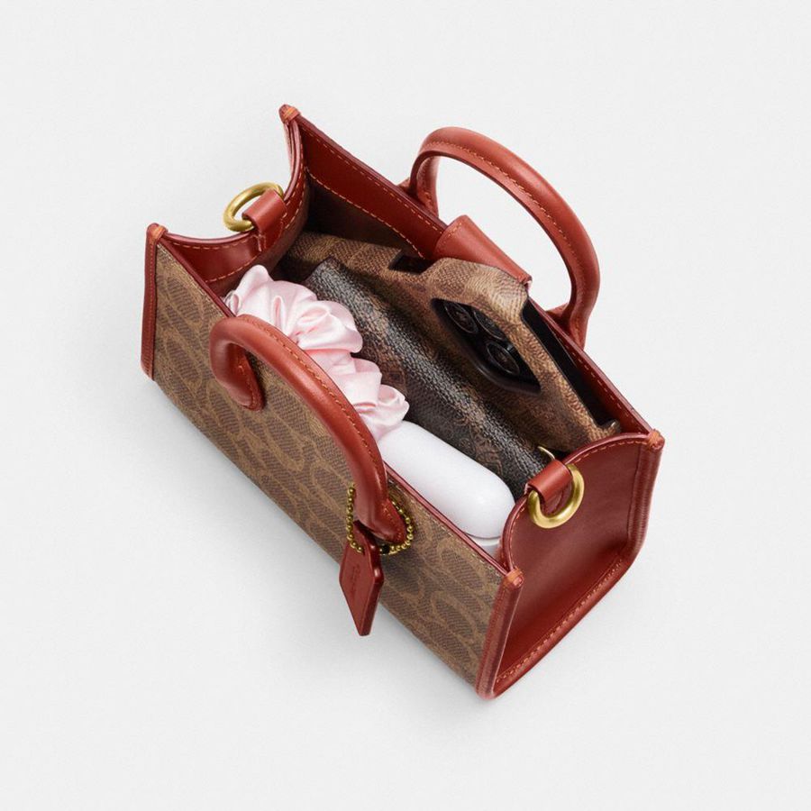 Bolsa Crossbody COACH Ace Tote 17 In Signature Canvas Feminino Marrom | 85246SFEQ