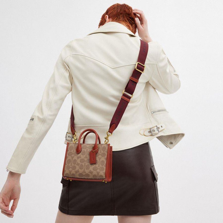 Bolsa Crossbody COACH Ace Tote 17 In Signature Canvas Feminino Marrom | 85246SFEQ