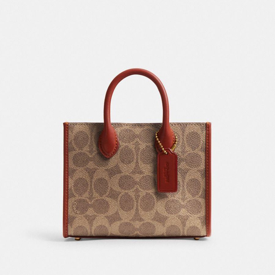 Bolsa Crossbody COACH Ace Tote 17 In Signature Canvas Feminino Marrom | 85246SFEQ
