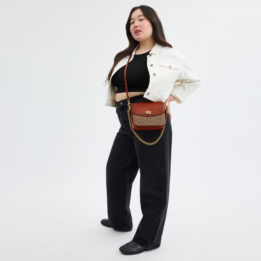 Bolsa Crossbody COACH Cassie 19 In Signature Canvas Feminino Marrom | 86549TGUZ