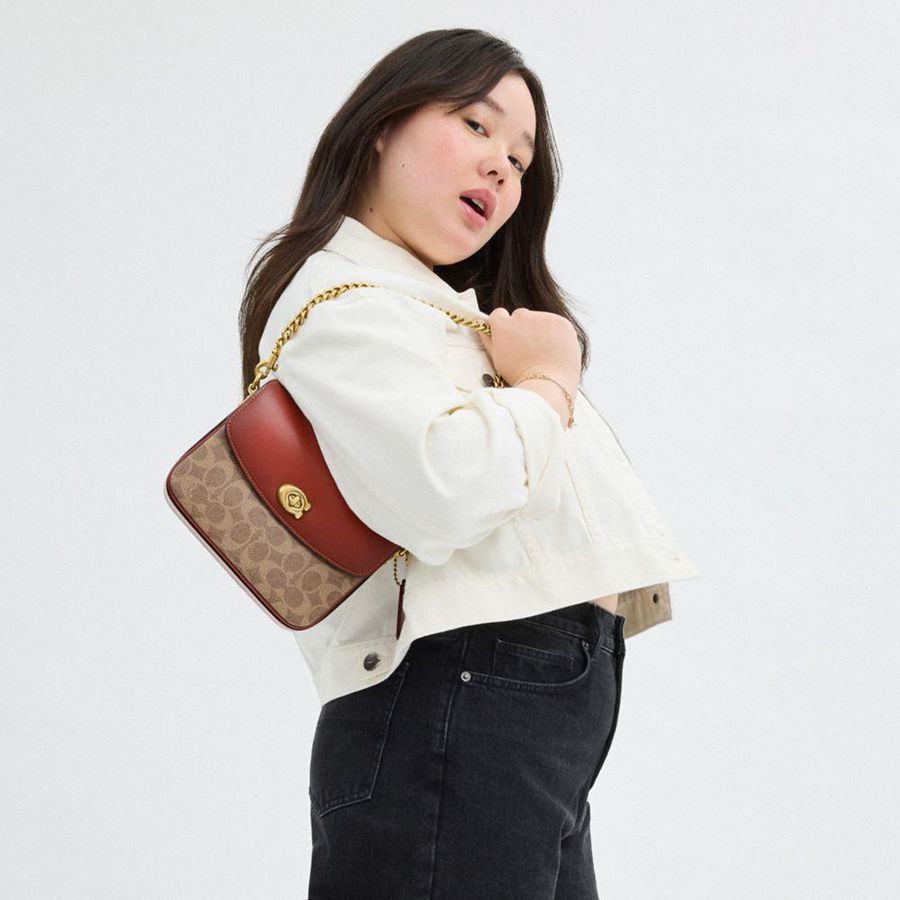 Bolsa Crossbody COACH Cassie 19 In Signature Canvas Feminino Marrom | 86549TGUZ